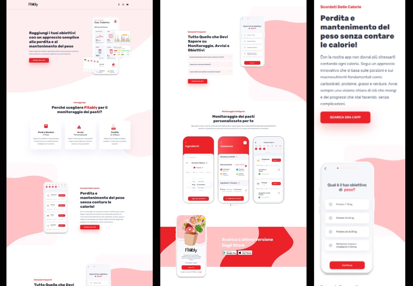 Le schermate dell'app Fitably